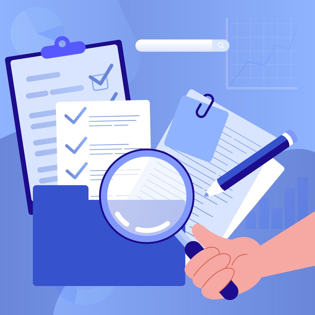 A magnifying glass looking closely at paperwork