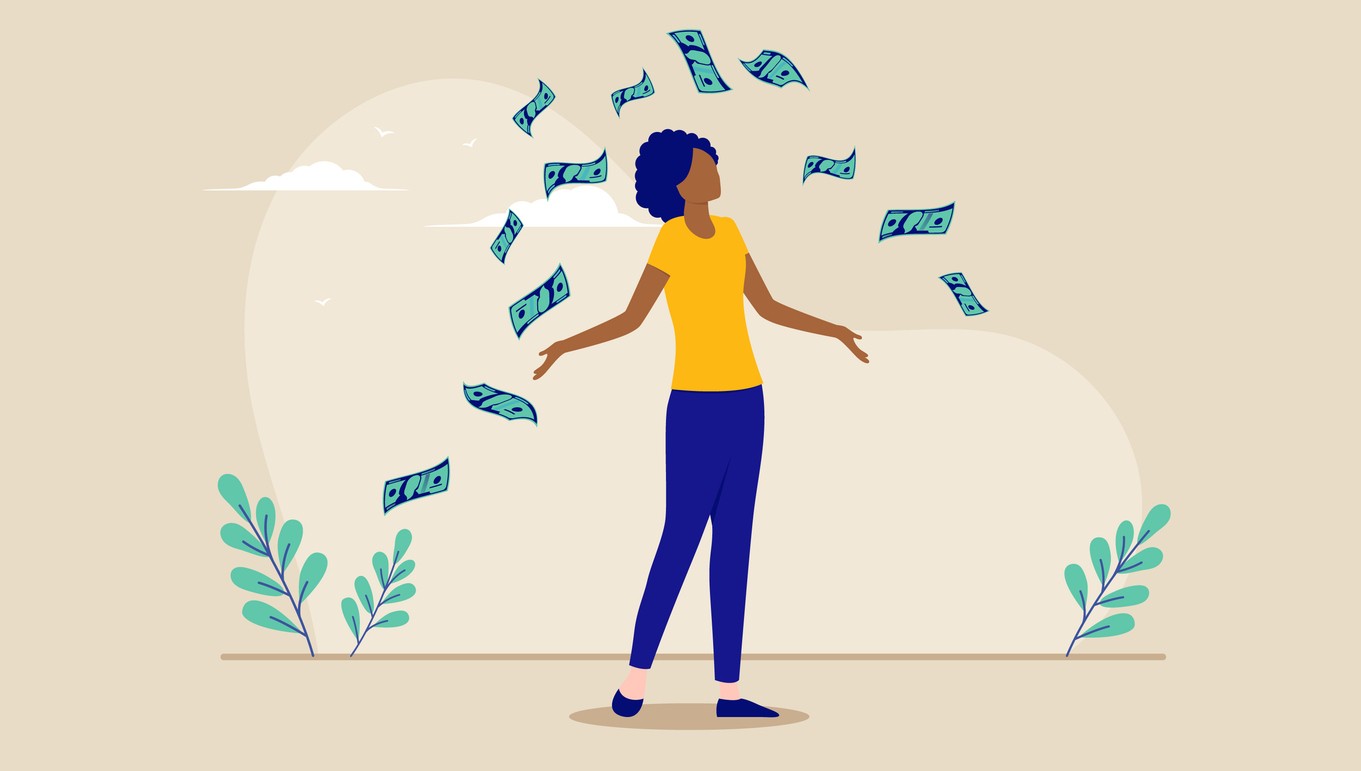 Woman celebrating having money