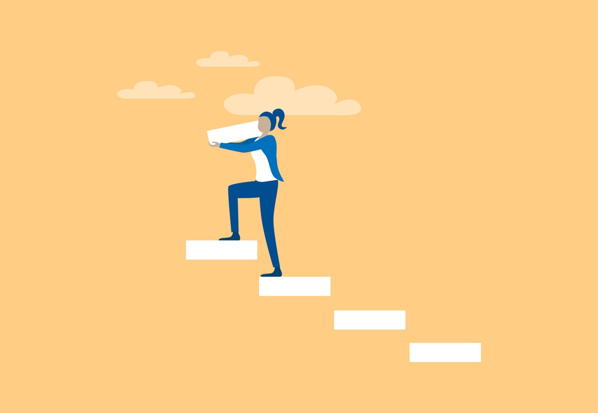 Woman walking up steps