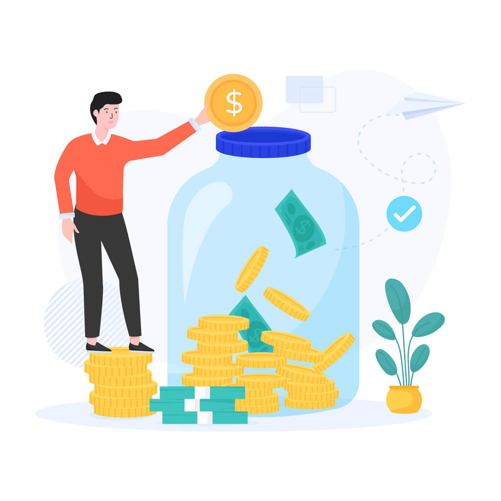 man putting money into a jar